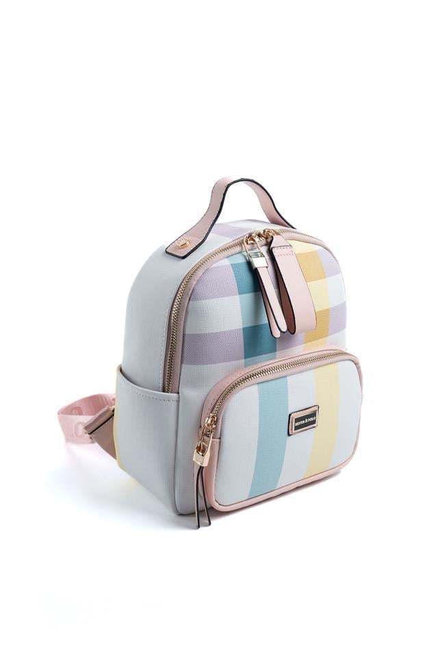 Silver Polo Lila - Pembe Ekose Kadın Sırt Çantası SP1130