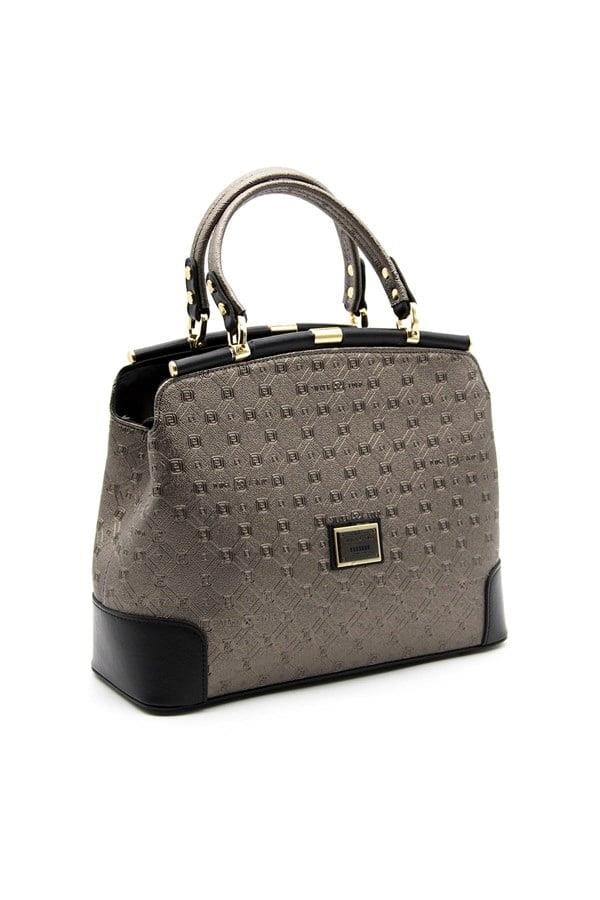Silver & Polo SP706 Kadın El Çantası Logolu Platin-Siyah