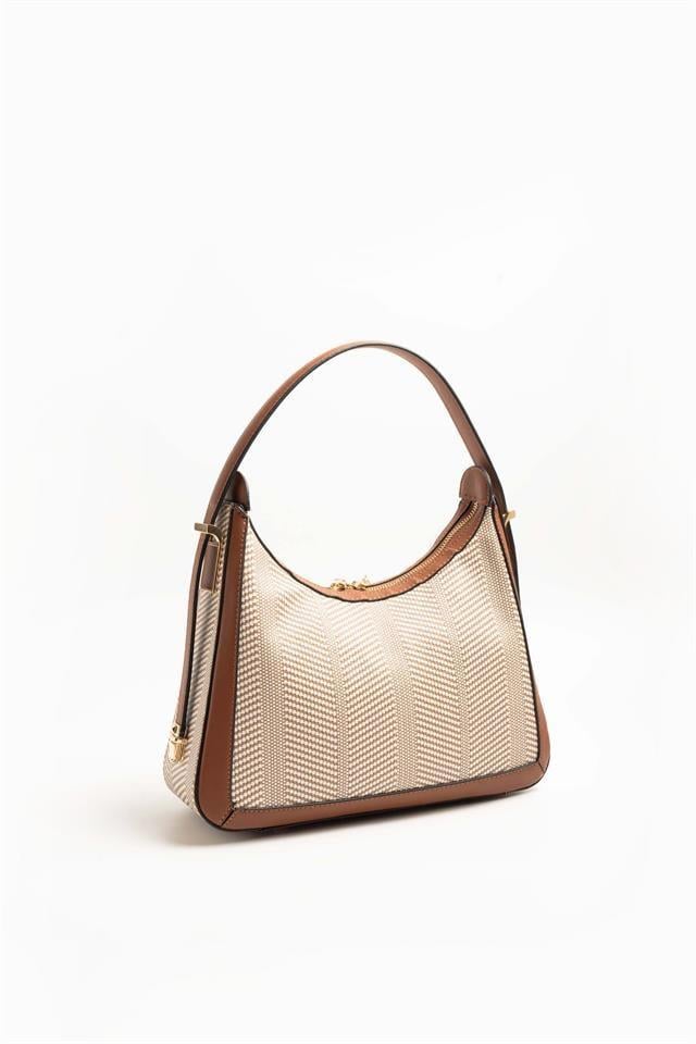 Silver & Polo SP1187 Kadın Omuz Çantası Hasır Bej-Taba