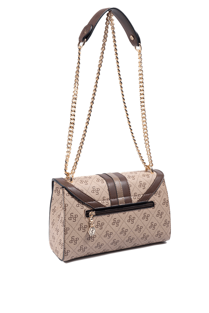 Silver Polo Koyu Bej - Kahve Monogram Kadın Çapraz Çanta SP1139