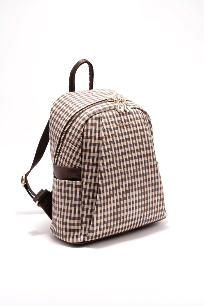 Silver & Polo SP926 Kadın Sırt Çantası Ekose Line Kare Kahve Sarı-Kahve