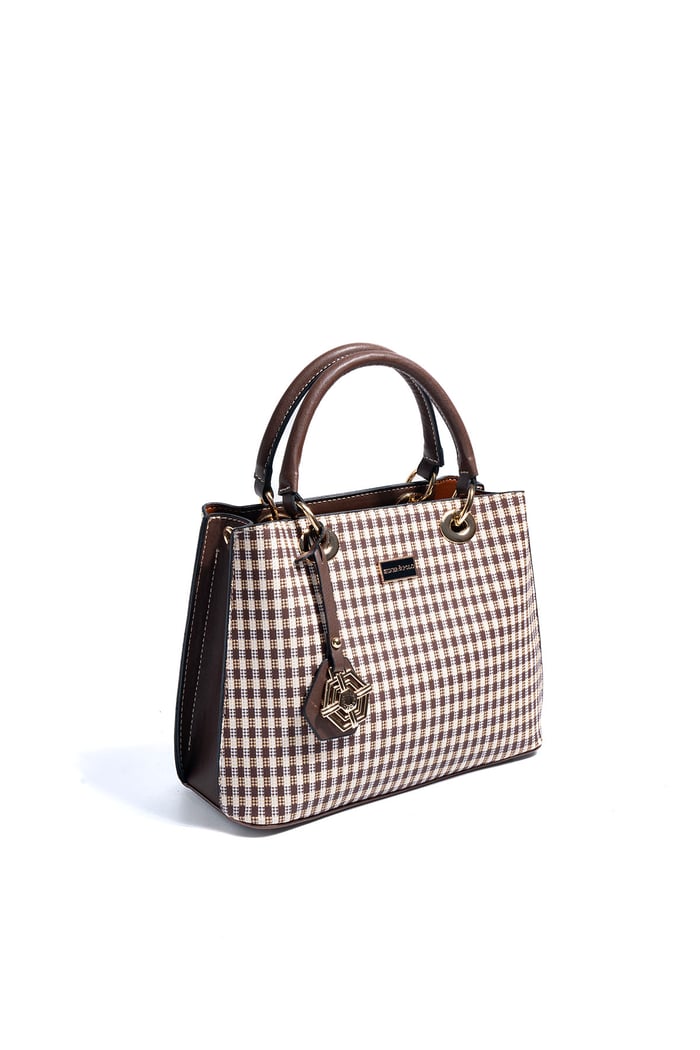 Silver & Polo SP1272 Kadın El Çantası Ekose Line Kare Kahve Sarı-Kahve
