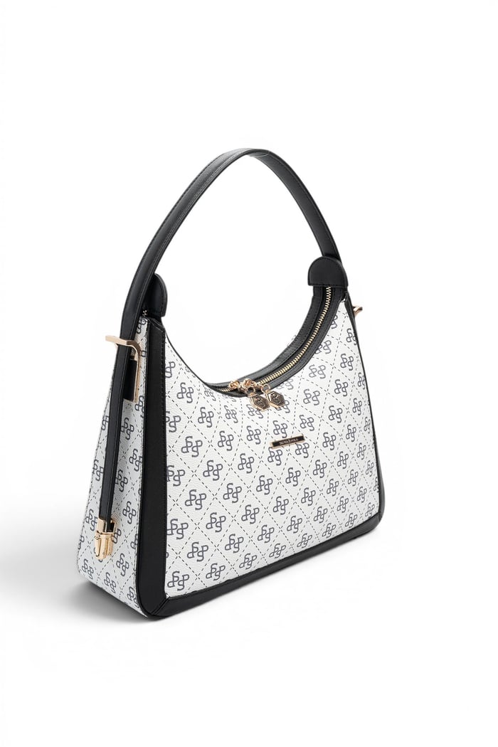 Silver Polo Beyaz - Siyah Monogram Kadın Omuz Çantası SP1187