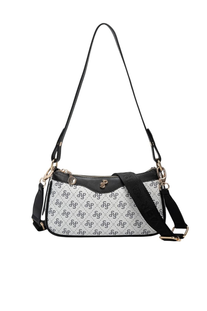 Silver Polo Beyaz - Siyah Monogram Kadın Çapraz Çanta SP1274