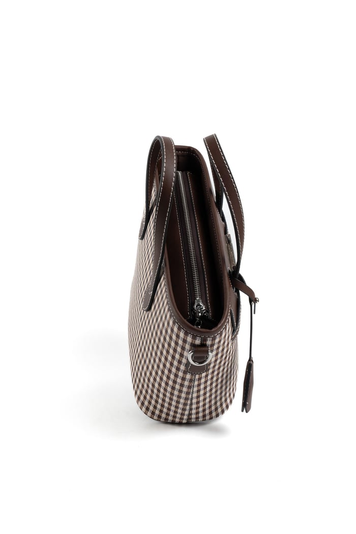 Silver Polo Kahve Sarı - Kahve Ekose Line Kare Kadın El Çantası SP1185