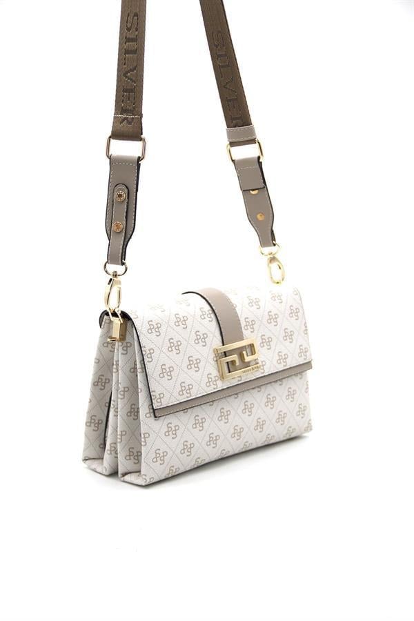 Silver & Polo SP1009 Kadın Çapraz Çanta Monogram Bej-Kum