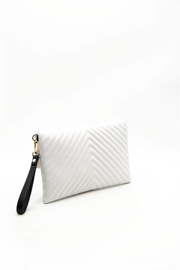 Silver Polo Beyaz - Beyaz Kapitone V Kadın Portföy ve Clutch El Çantası SP1134