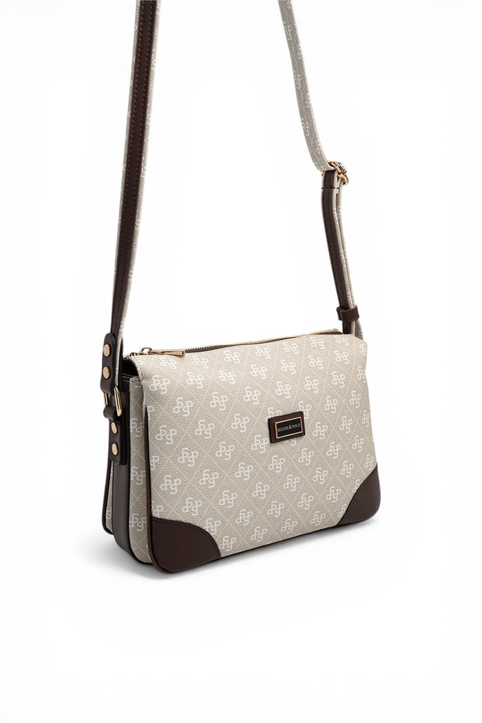 Silver Polo Taş - Kahve Monogram Kadın Çapraz Çanta SP784