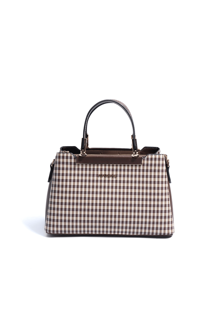 Silver & Polo SP913 Kadın El Çantası Ekose Line Kare Kahve Sarı-Kahve