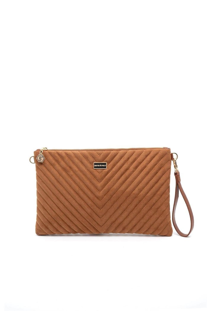Silver & Polo SP1034 Kadın Portföy & Clutch Kapitone V Süet Taba