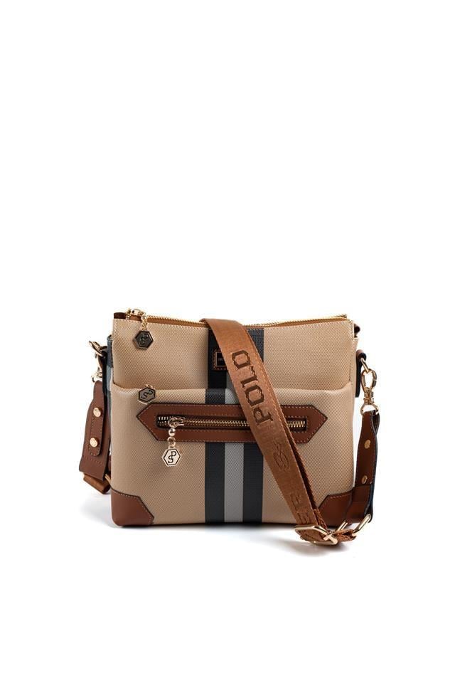 Silver & Polo SP1110 Kadın Çapraz Çanta Ekose Bej-Taba