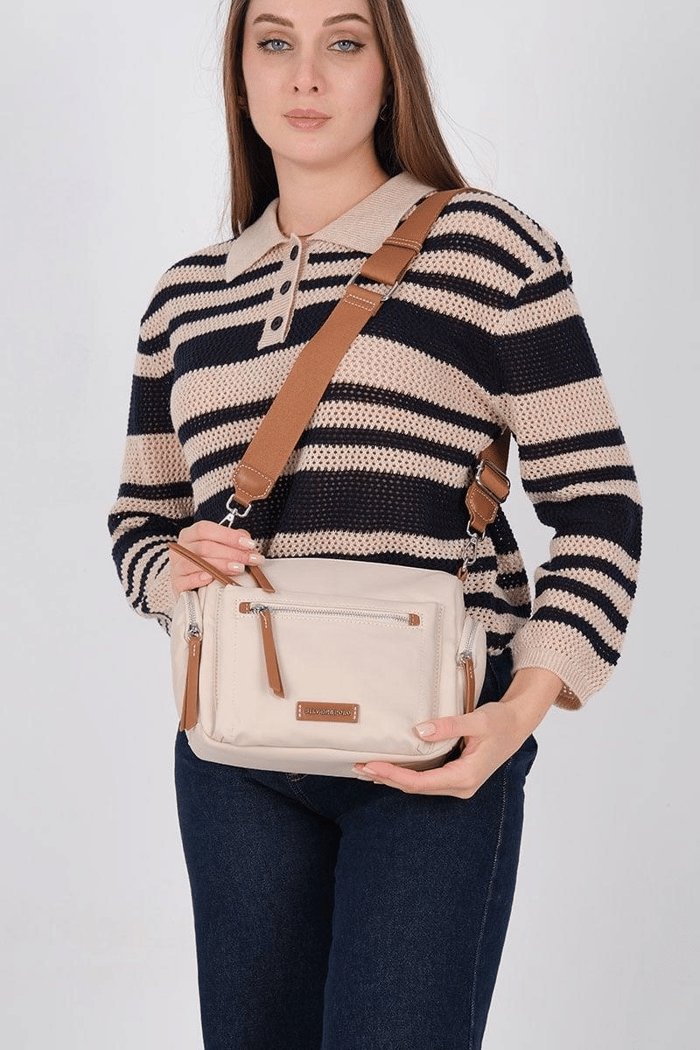 Silver Polo Bej - Taba Saten Kadın Çapraz Çanta SP1229