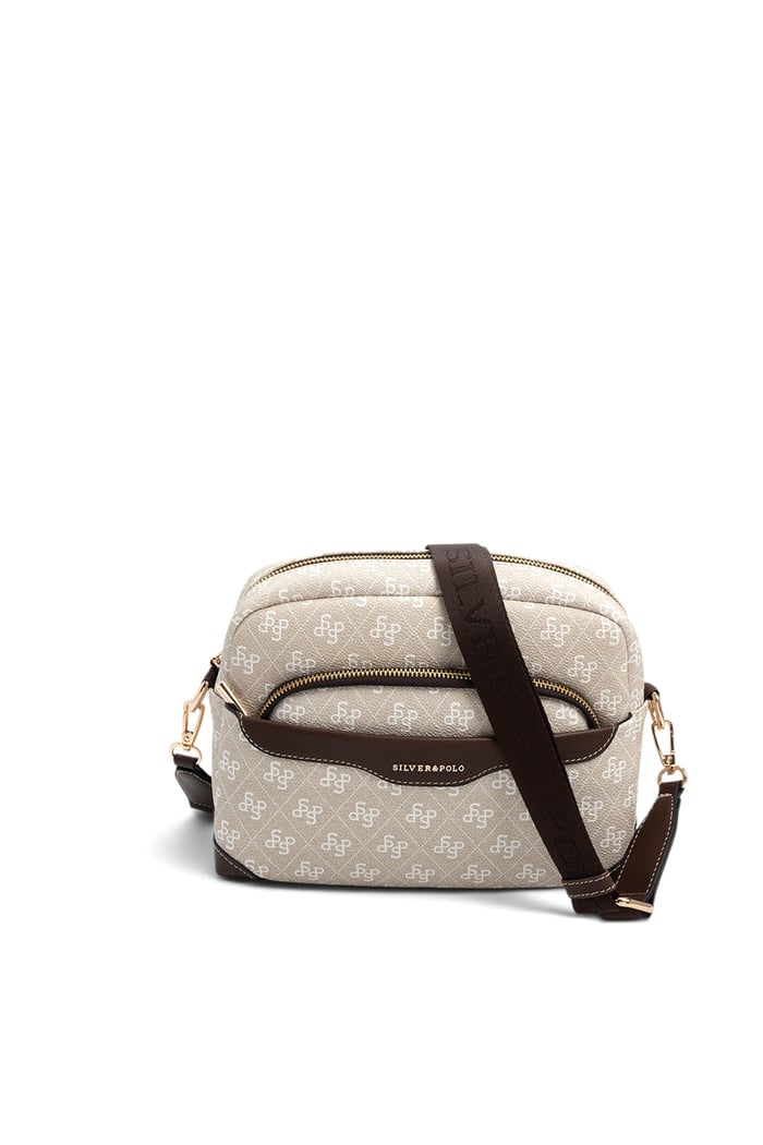Silver & Polo SP1201 Kadın Çapraz Çanta Monogram Taş-Kahve