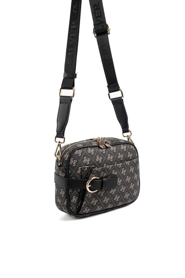 Silver & Polo SP1269 Kadın Çapraz Çanta Monogram Füme-Siyah