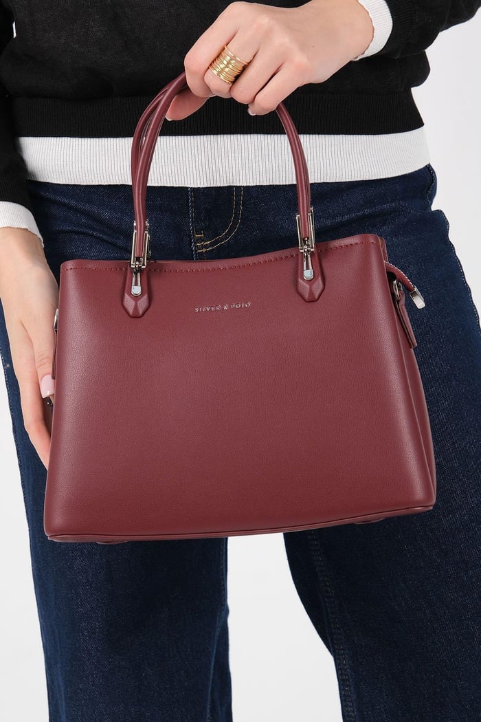 Silver Polo Bordo - Bordo Cilt Kadın El Çantası SP1233
