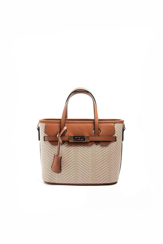 Silver & Polo SP1185 Kadın El Çantası Hasır Bej-Taba