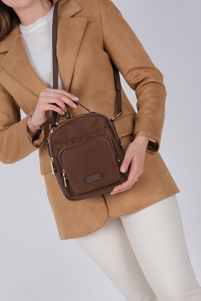 Silver Polo Kahve - Kahve Saten Kadın Çapraz Çanta SP1220