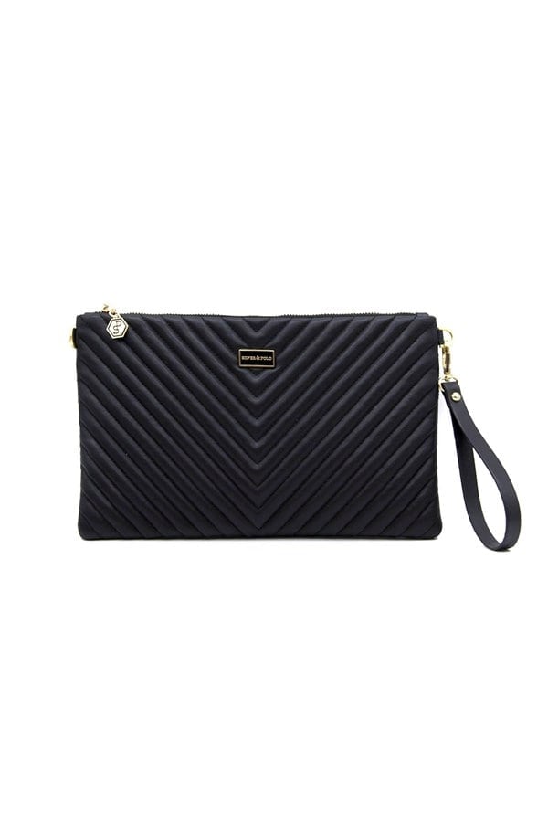 Silver Polo Siyah - Siyah Kapitone V Kadın Portföy ve Clutch El Çantası SP1034