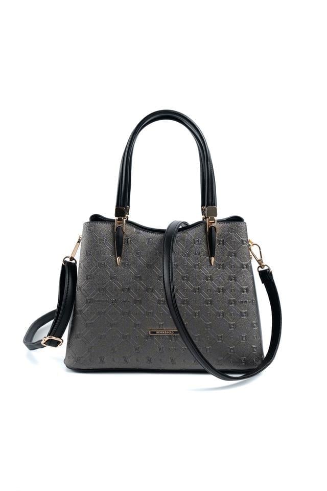 Silver & Polo SP1205 Kadın El Çantası Logolu Platin-Siyah