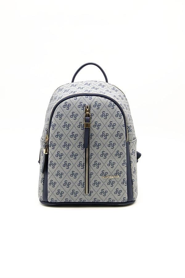 Silver & Polo SP901 Kadın Sırt Çantası Monogram Gri-Lacivert