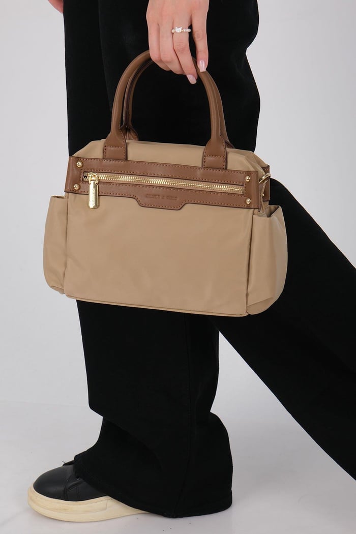 Silver Polo Vizon - Camel Saten Kadın El Çantası SP1219