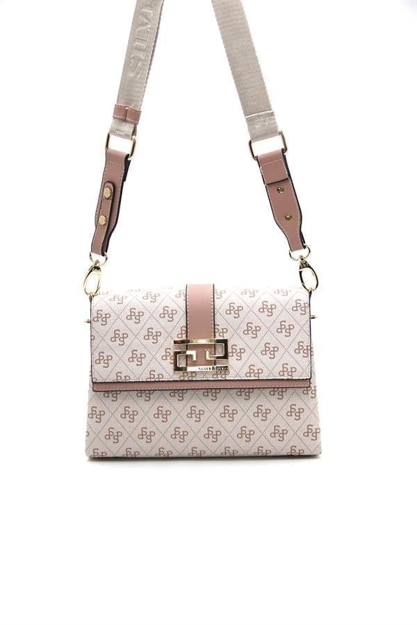 Silver & Polo SP1009 Kadın Çapraz Çanta Monogram Pembe-Somon