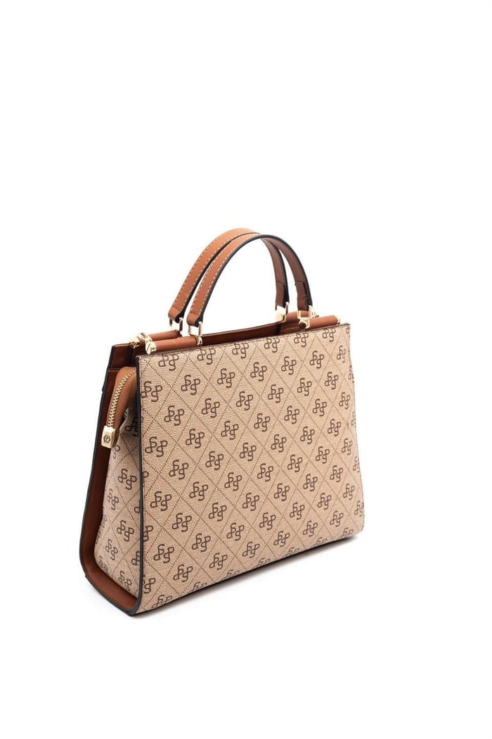 Silver & Polo SP1166 Kadın El Çantası Monogram Koyu Bej-Taba