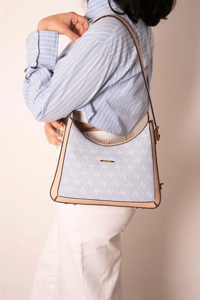 Silver & Polo SP1187 Kadın Omuz Çantası Monogram Mavi-Ten