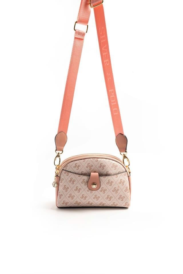 Silver Polo Pembe - Somon Monogram Kadın Çapraz Çanta SP1144