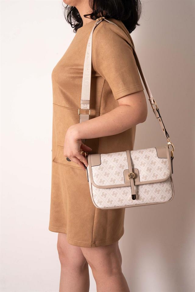 Silver & Polo SP1182 Kadın Çapraz Çanta Monogram Bej-Kum