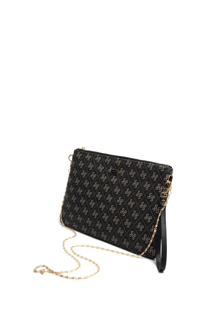 Silver Polo Füme - Siyah Monogram Kadın Portföy ve Clutch El Çantası SP1034