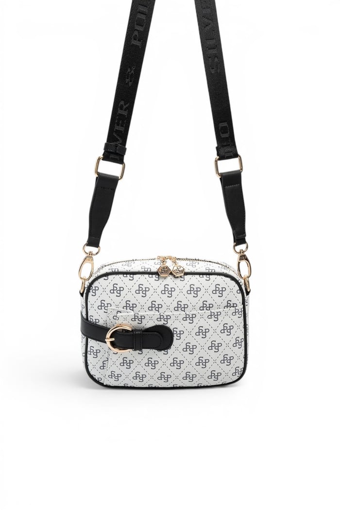 Silver Polo Beyaz - Siyah Monogram Kadın Çapraz Çanta SP1256