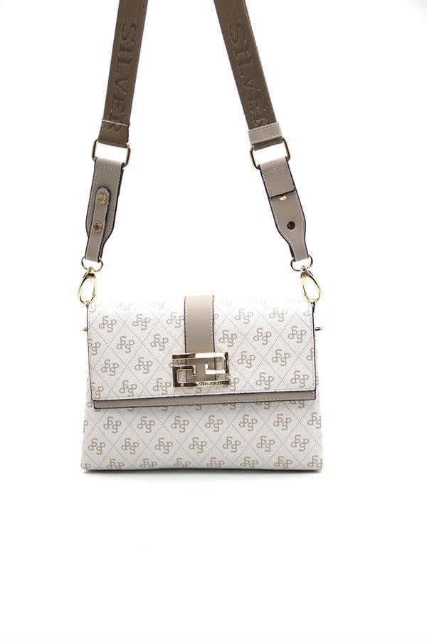 Silver & Polo SP1009 Kadın Çapraz Çanta Monogram Bej-Kum
