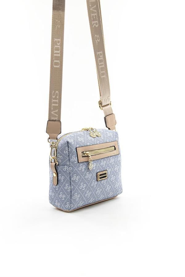 Silver & Polo SP1038 Kadın Çapraz Çanta Monogram Mavi-Ten