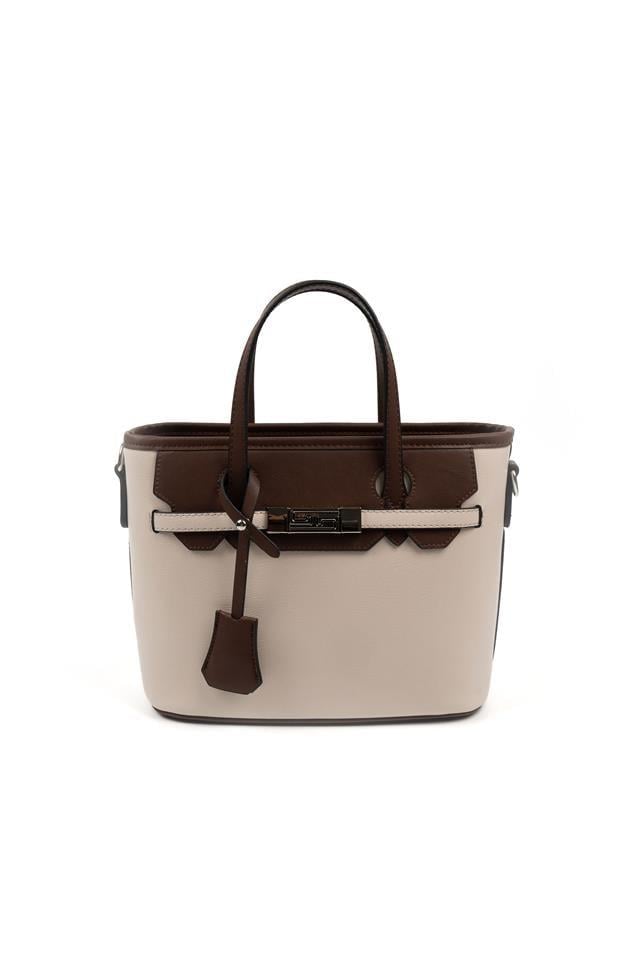 Silver & Polo SP1185 Kadın El Çantası Düz Bej-Kahve