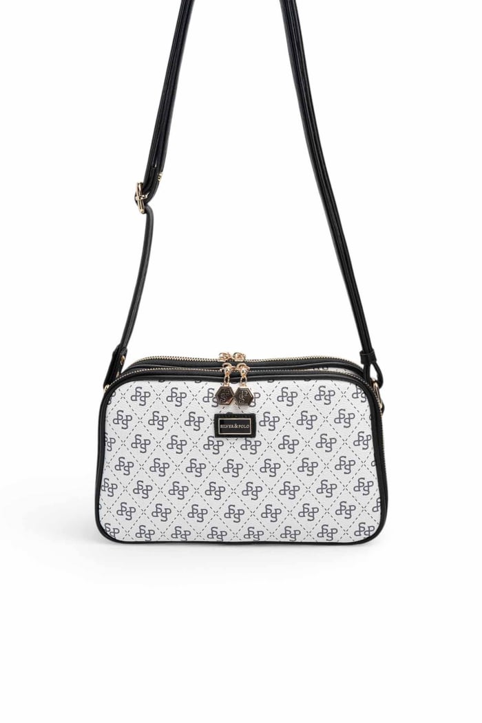 Silver Polo Beyaz - Siyah Monogram Kadın Çapraz Çanta SP899