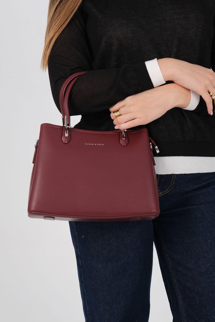Silver Polo Bordo - Bordo Cilt Kadın El Çantası SP1233
