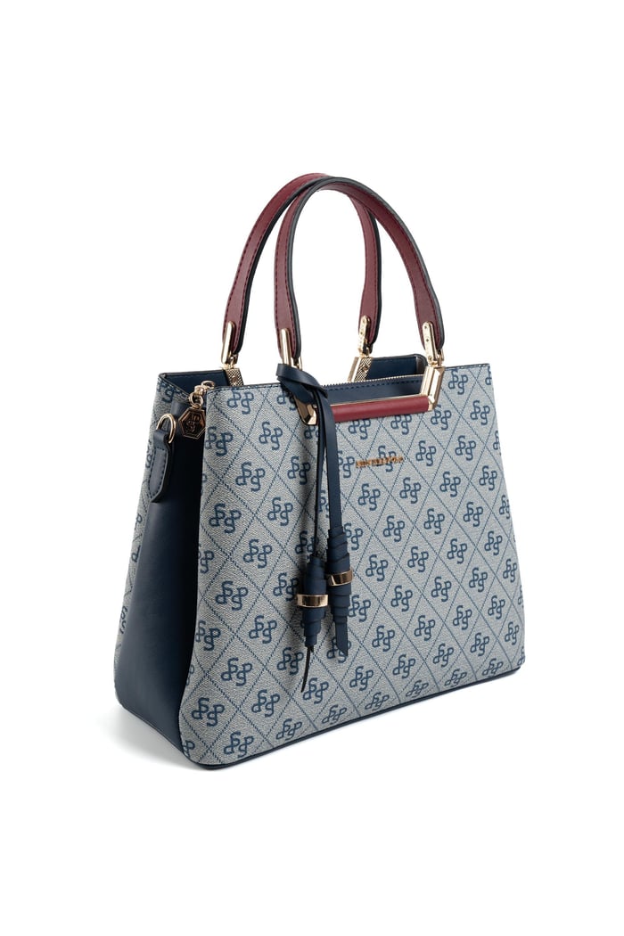 Silver & Polo SP969 Kadın El Çantası Monogram Gri-Laci-Bordo