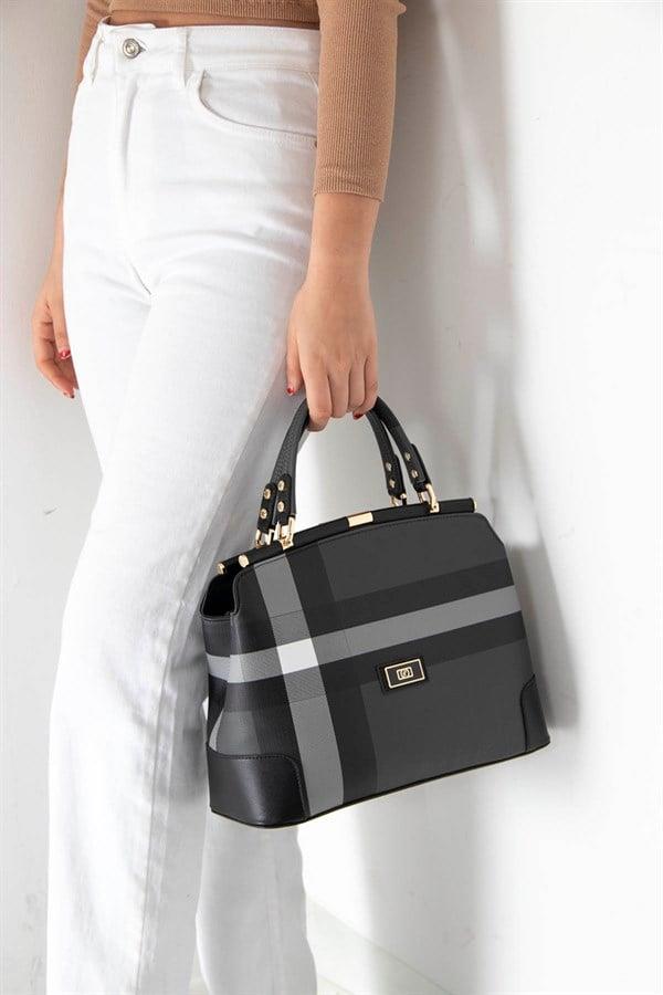 Silver & Polo SP706 Kadın El Çantası Ekose Siyah