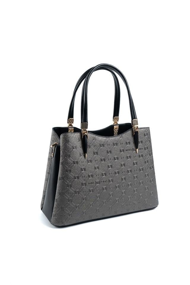 Silver & Polo SP1205 Kadın El Çantası Logolu Platin-Siyah