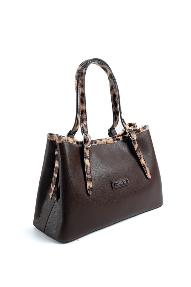 Silver & Polo SP1252 Kadın El Çantası Düz Kahve-Leopar Taba