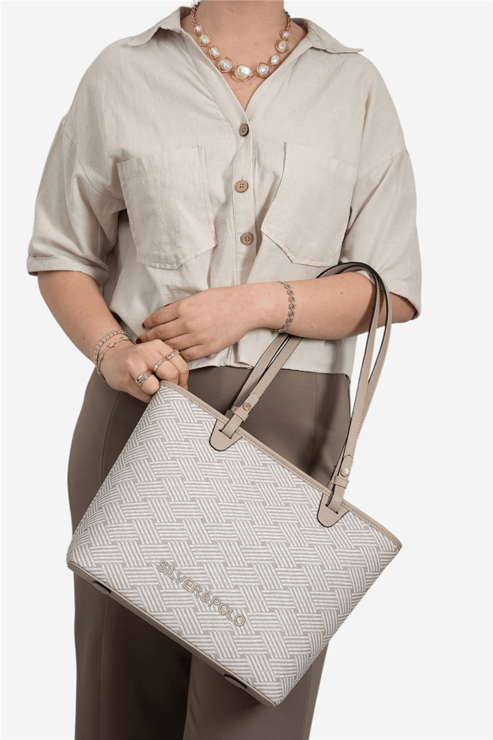 Silver Polo Bej - Kum Ç.Örgü Kadın Omuz Çantası SP1204