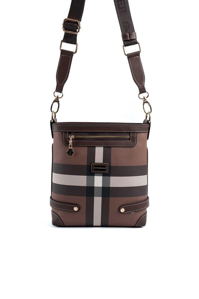 Silver Polo Koyu Kahve - Kahve Ekose Kadın Çapraz Çanta SP1120