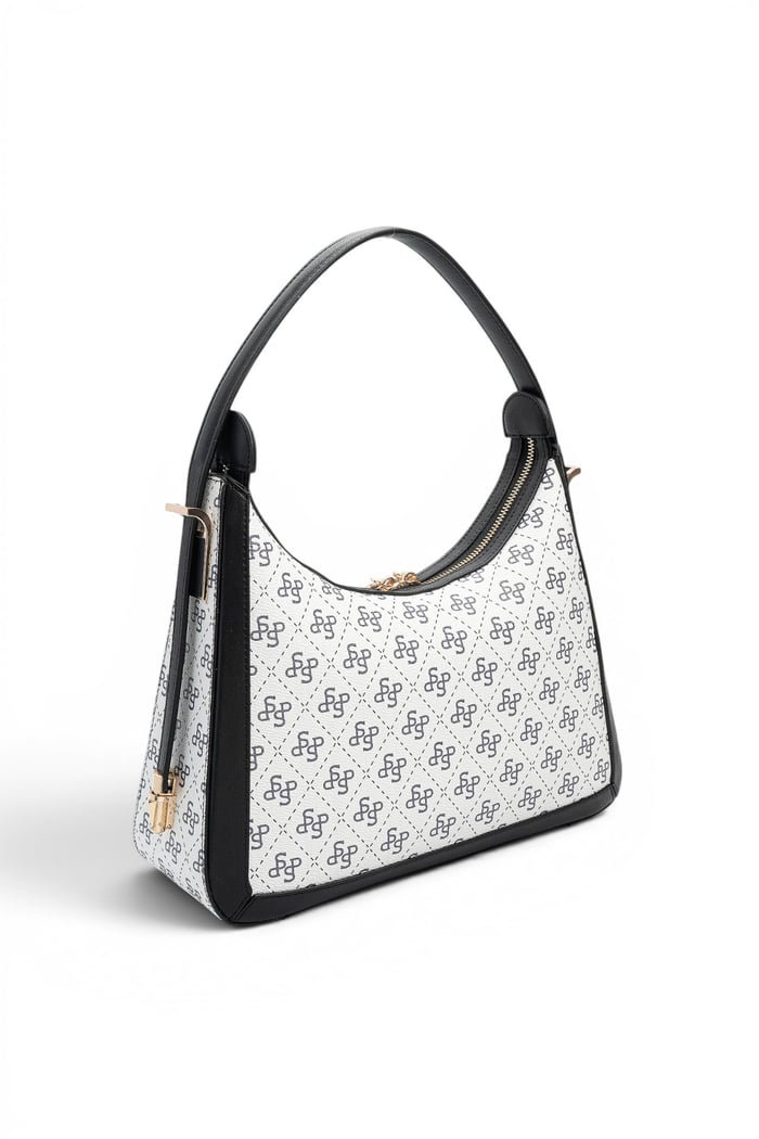 Silver Polo Beyaz - Siyah Monogram Kadın Omuz Çantası SP1187