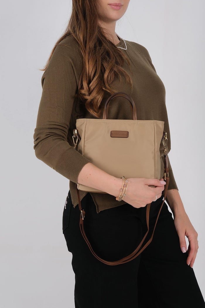 Silver Polo Vizon - Camel Saten Kadın El Çantası SP1225