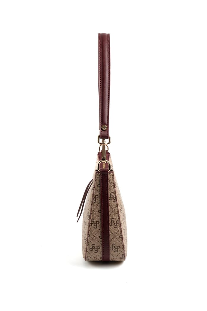 Silver Polo Koyu Bej - Bordo Monogram Kadın Omuz Çantası SP1259