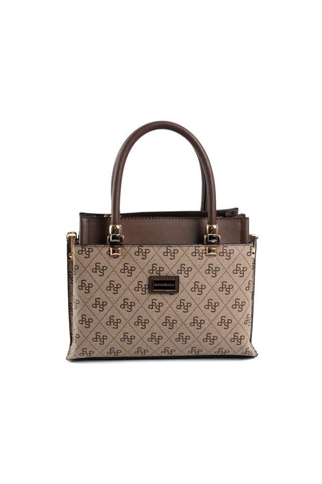 Silver & Polo SP826 Kadın El Çantası Monogram Koyubej-Kahve