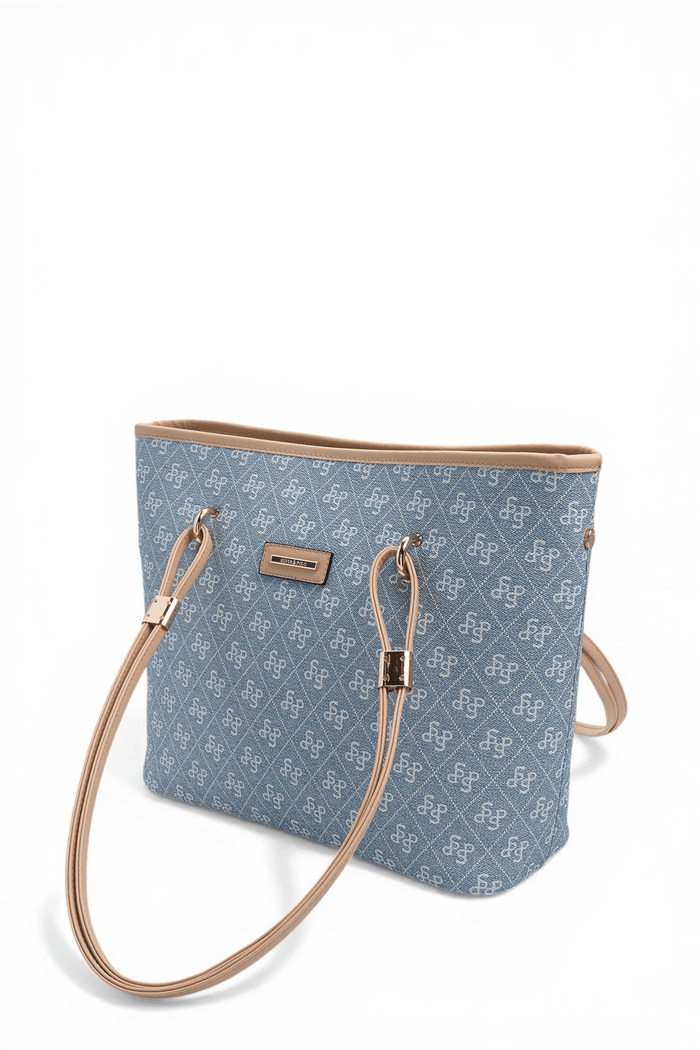 Silver & Polo SP1282 Kadın Omuz Çantası Monogram Mavi-Ten