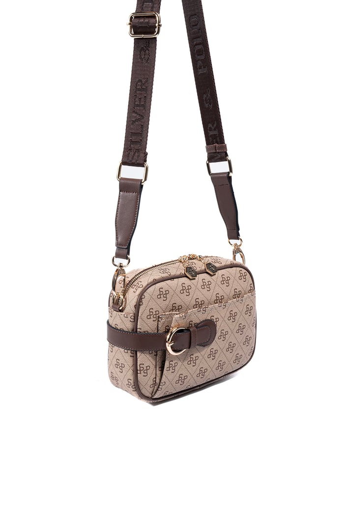 Silver & Polo SP1256 Kadın Çapraz Çanta Monogram Koyu Bej-Kahve