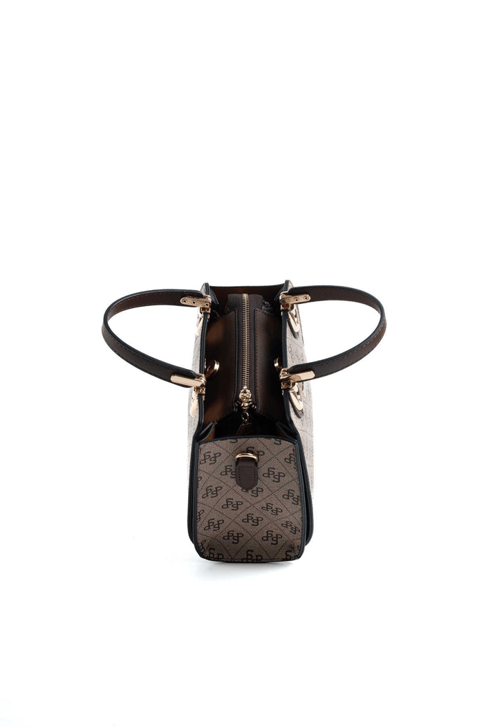 Silver & Polo SP1133 Kadın El Çantası Monogram Koyubej-Kahve